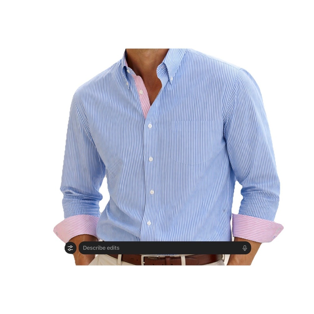 Paul Fredrick 2X Men's Striped Shirt 18.5-35  Sleeve Button Down Flip Cuff